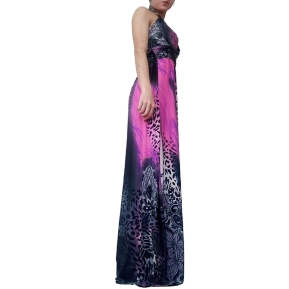 Vintage Y2K Halter Maxi Dress Pink Leopard Medium - Picture 6 of 11